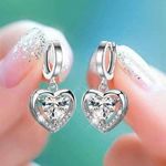 925 Silver Plated AAA Cubic Zirconia Love Heart Dangle Drop Earrings for Women Photo 1
