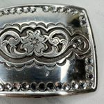 Vintage 1995 Western Rhinestone Belt Buckle Flower Scroll Silver ✨ Photo 4