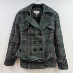 Vintage Donatella Petite Large Plaid Peacoat Wool Blend Belted Double Breasted Green Size undefined Photo 0