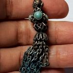 Antique Chain Dangle Pendant 2" Small Baby Blue Cabochons Patina Photo 1