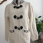 Even Women's Cream Black Toggle Front Pockets Knit Cardigan Sweater Photo 0