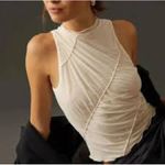 Anthropologie NWT mock neck mesh White Sleeveless Tank Top asymmetrical trim Med Photo 0