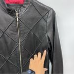 Vintage Mossimo Black Quilted Leather S Jacket Diamond pattern zip up red lining Photo 12