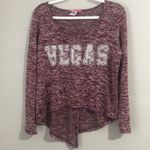 YMF USA Size XL Long Sleeve Cropped Shirt Open Slit Back Bling Vegas Graphic Red Photo 0