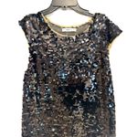 ZARA Black Cap Sleeve Round Neck Sequin Embellished Evening Party Top Size Large Photo 0