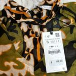 ZARA  V Neck Green Brown Pattern Beaded Tassel Long Sleeve Blouse Small NWT Photo 8