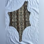 Snakeprint One Shoulder Tank Bodysuit Large Tan Photo 9
