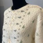 Artisan Women's Cream  cardigan zip Sweater with Tree Pattern vintage looks -warm Photo 1