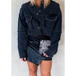 Vintage Havana Studded Peace Sign Twill Black Oversized Shacket, S Photo 3