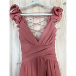Lulus NWT  Soiree Celebration Rusty Rose Ruffled Lace-Up Maxi Dress Bridesmaid S Photo 3