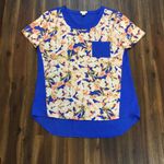 J.Crew  Floral Royal Blue Pocket Blouse Photo 0