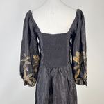 Farm Rio NWOT  Maxi Dress Size M Black Print Puff Sleeves Plant Short Sleeve Photo 9