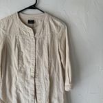 Tribal Tunic Shirt Womens Medium Beige Linen Blend Long Sleeve Button Front Top‎ Photo 1