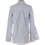 Merona Blue /White Striped Button Front Bouse with Embroidered Pink Rose Details Photo 1