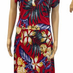 Lascana Venus Red Floral Tropical Short Sleeve V Neck Dress Womens Large Photo 1
