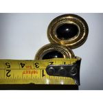 Vintage‎ Gold tone Black Cabochon Oval Clip on Earrings Photo 1