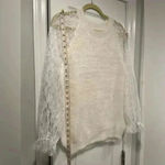 Muche et Muchette Soft Fuzzy Ribbed Cream Sweater Floral Lace Sleeves Size OS Photo 8