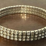Y2K Vintage Womens Silver Tone Rhinestone Thick Slip On Bangle Bracelet Preppy Photo 0