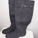 Ruiee Women's Knee High Boots Black Round Toe S Buckle Accent Size 8 Photo 0