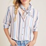 Anthropologie Maeve Womens Medium Chatham Striped Button Down Long Sleeve Pocket Blue Photo 2