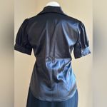 Buttons Color Style Black Satin short Striped Sleeves Metal V Neck Ruffles SZ XL Photo 3