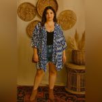 Michael Stars Blue White Kimono Cardigan Open Front Boho Lightweight Viscose Photo 1