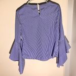 Kontrol  Striped Bell Sleeve Blouse with Floral Embroidery – Size Small Photo 3