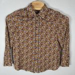 Natural Life Shirt Size Large Yellow Ditzy Floral Western Long Sleeve Pearl Snap Photo 0