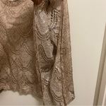 Matty M Womens Oversized Gold Metallic Knit Pattern Poncho Shawl Top Blouse XS S Tan Photo 1