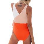 Cupshe -Colorblock One Piece Swimsuit White Orange Pink Tie‎ Bathing Suit Photo 1