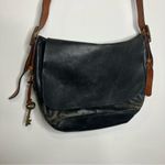Fossil  Harper flap crossbody bag black leather brown leather strap medium size Photo 1