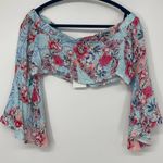 LF BRAND THREE DAYS LIGHT BLUE FLORAL CROPPED BELL SLEEVE WOVEN TOP MEDIUM Photo 1