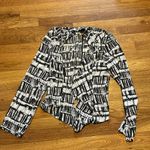 Lush Clothing Lush Women Large Brown White Printed Open Front Draped Lightweight Blazer Photo 4