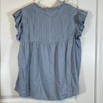 VOY Clothing Blue Pleated Tassels Ruffle Flounce S/S Blouse Large NWT #0442 Photo 5