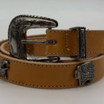 Genuine Leather Brown Western Style Belt Metal Conchos Eagle Women Fits XS Photo 0