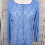 August Silk  Lace Front Cardigan Blue-Medium Photo 0