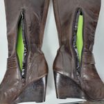 a.n.a . A New Approach Womens Boots 7 Brown Leather Knee High Wedges Heels Buckle Photo 15