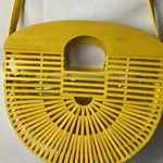 UNBRANDED WOODEN SLAT PURSE GOLDEN MUSTARD YELLOW INSIDE ZIP POUCH Gold Photo 5
