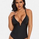 Shaperin Tummy Control Deep V Neck Shapewear Swimsuit Black Women’s Size XL Photo 0