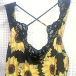 Sunflower Print Lace Trim Women's Top Black Photo 1