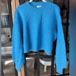 Cami NYC  merino wool sweater cable knit Davney electric blue mock balloon sleeve Photo 0