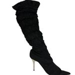 Wild Rose  Black Stretch Lycra Quilted Knit Sock Mirrored Stiletto Boots Women 11 Photo 0