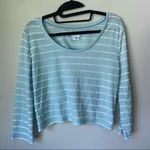 Cooperative  Open Back Scalloped Aqua Light Blue striped bow white top Si… Photo 3