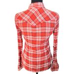 American Eagle  Juniors Western Orange Plaid Pearl Snap Button Down Shirt Size 6. Photo 1