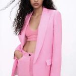 ZARA Blogger Fav Pink Printed Valentine’s Cuff Linen Blend Blazer Jacket… Photo 6