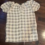 VICI  cotton ruffle mini dress. Cream and gray plaid. Puff sleeves. Size medium Photo 5