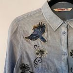Desigual . Blue Embroidered Floral Bird Button Down Shirt Women's size Medium Photo 2