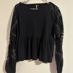 Free People embellished penny black long sleeve sheer sleeve detail top tee Photo 5