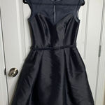 Theia Black Cocktail Dress Mesh Illusion Neckline Pleated A Photo 0