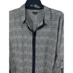 Talbots  3X Black White Houndstooth Button Top Roll Tab Sleeve Semi Sheer Tunic Photo 2